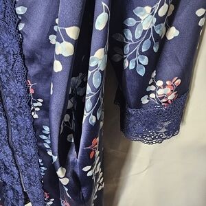 Cuddledown Charmant Satin Lace Robe Navy Multi